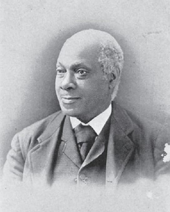 Black and white drawing of a portrait of an elderly Black man with white hair, wearing a suit.