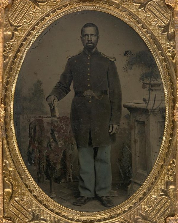 Portrait of Private William Wright, 114th US Colored Infantry, in military uniform