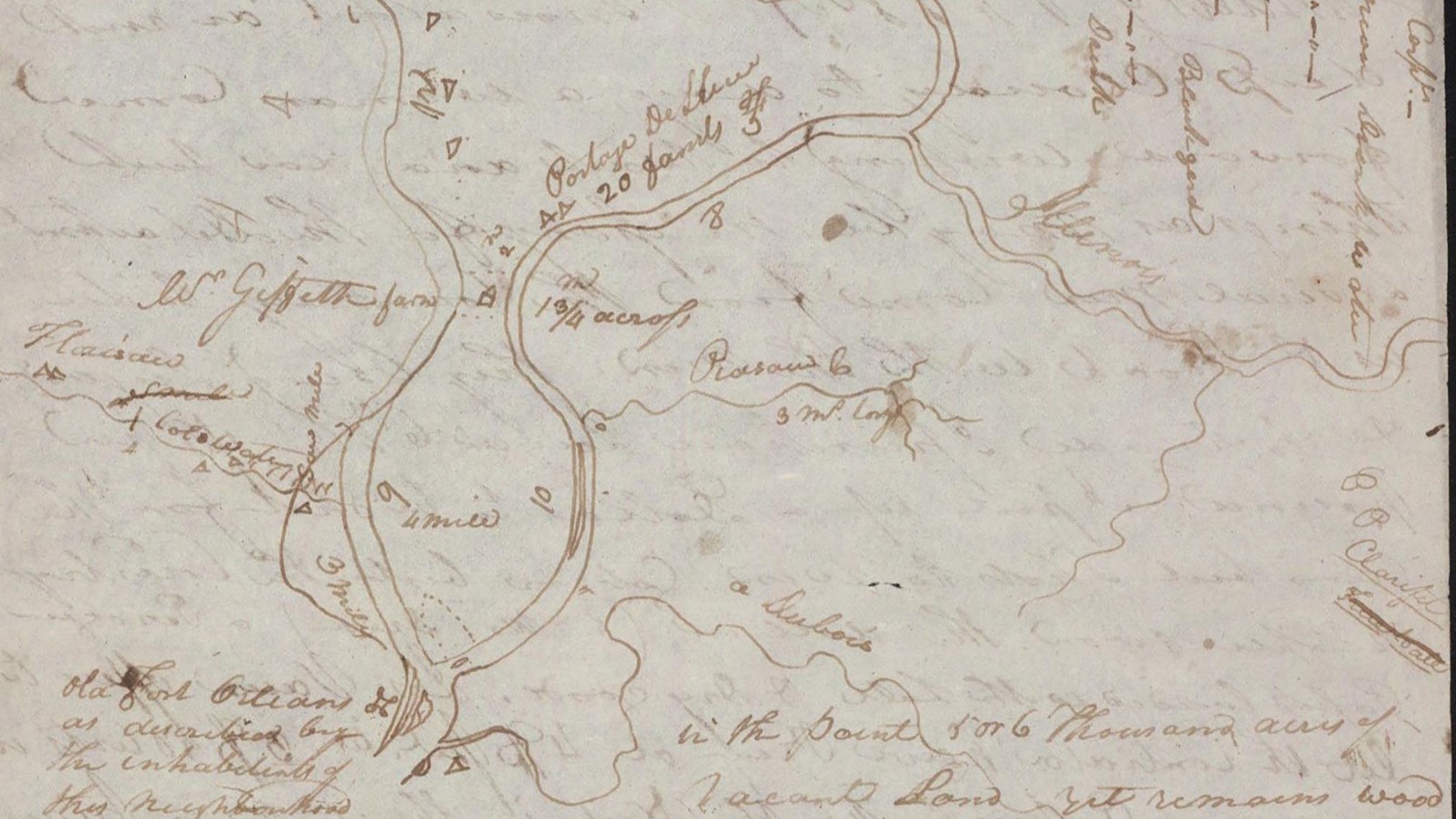 Hand drawn map showing the area surrounding Camp Dubois.