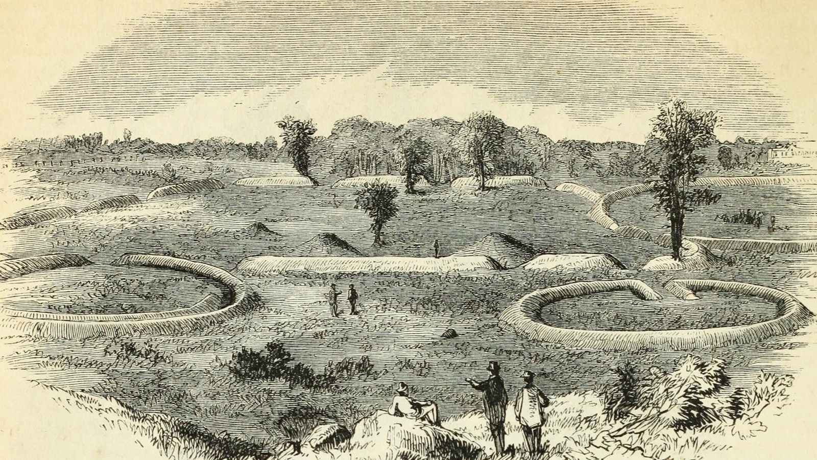 Artist drawing of Hopeton earthworks.