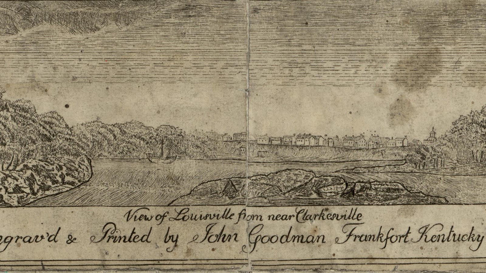 Drawing of the town as Louisville as viewed from across the Ohio River. 