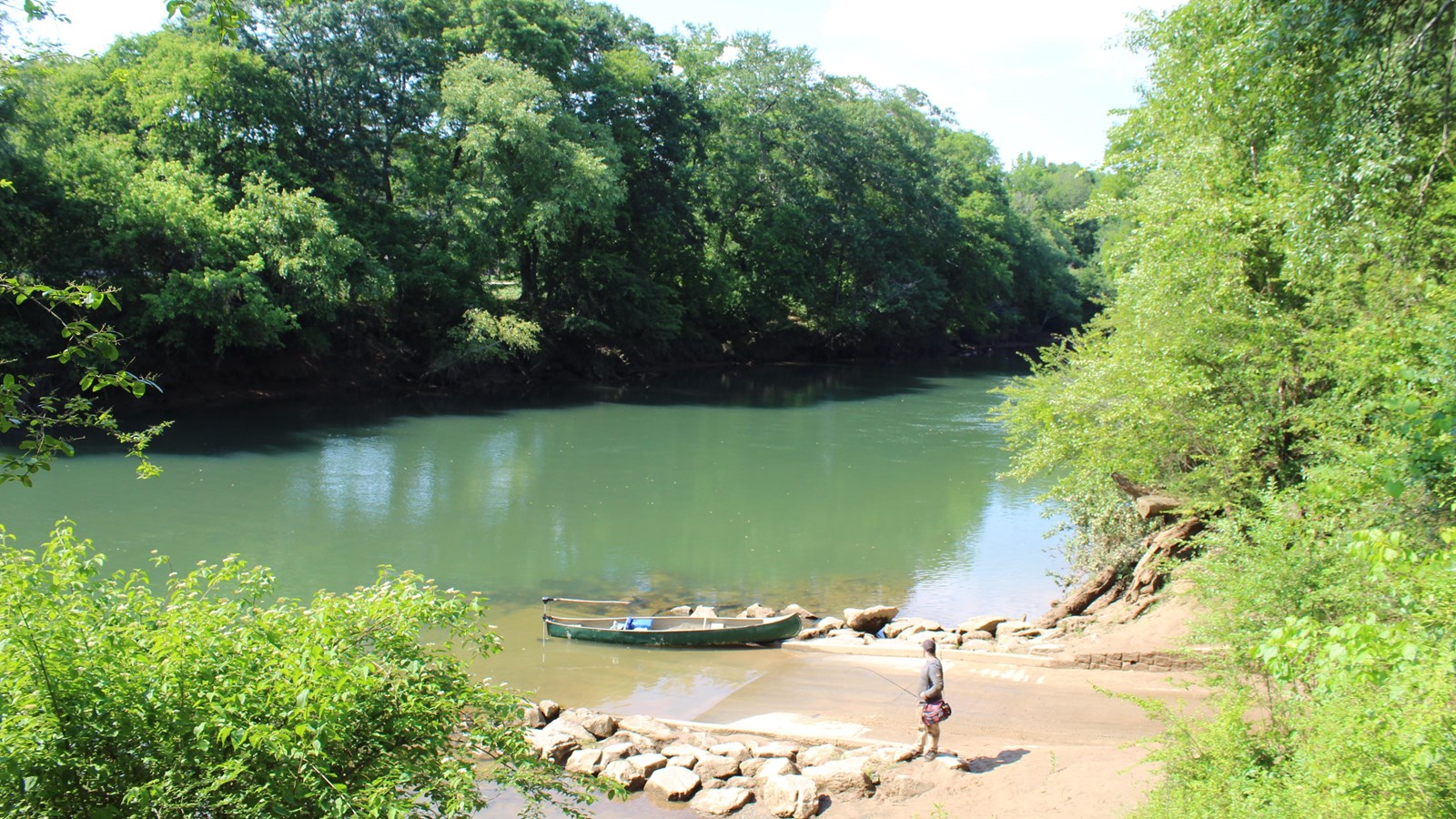 Photograph of boat ramp from the trail.