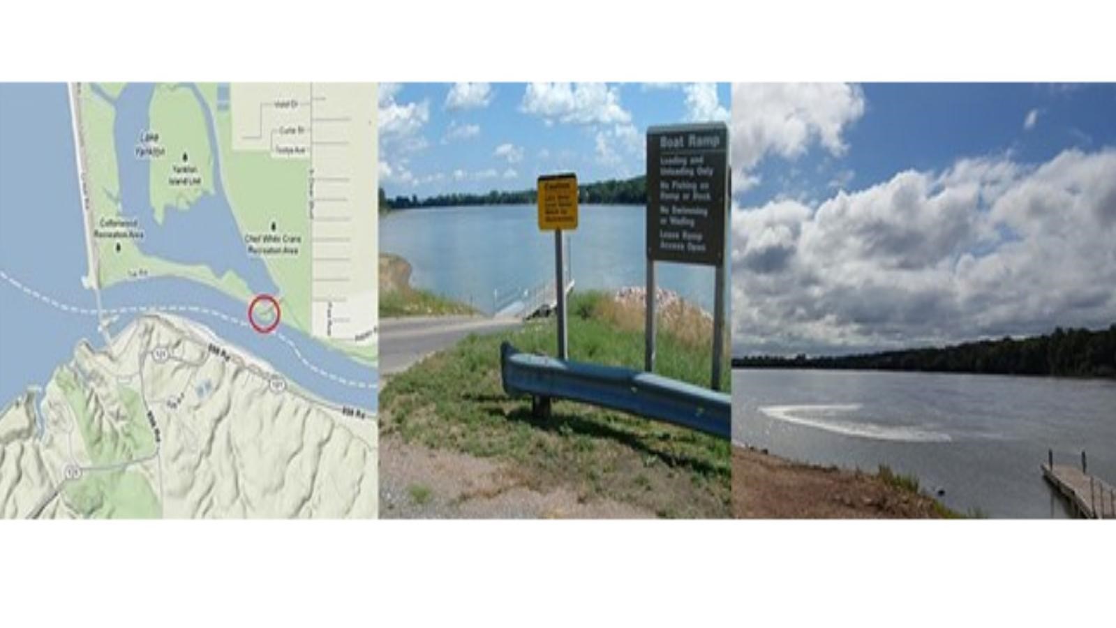 Map location and signage near White Crane river access point