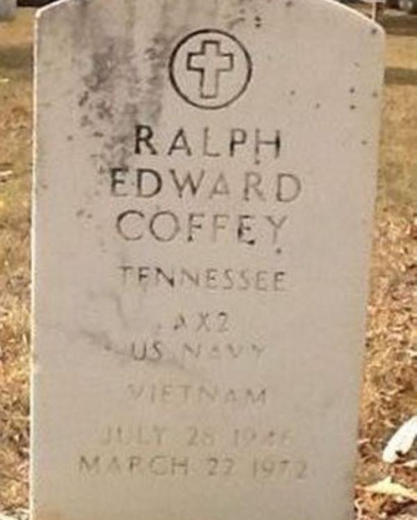Large marble headstone belonging to Ralph Coffey. 
