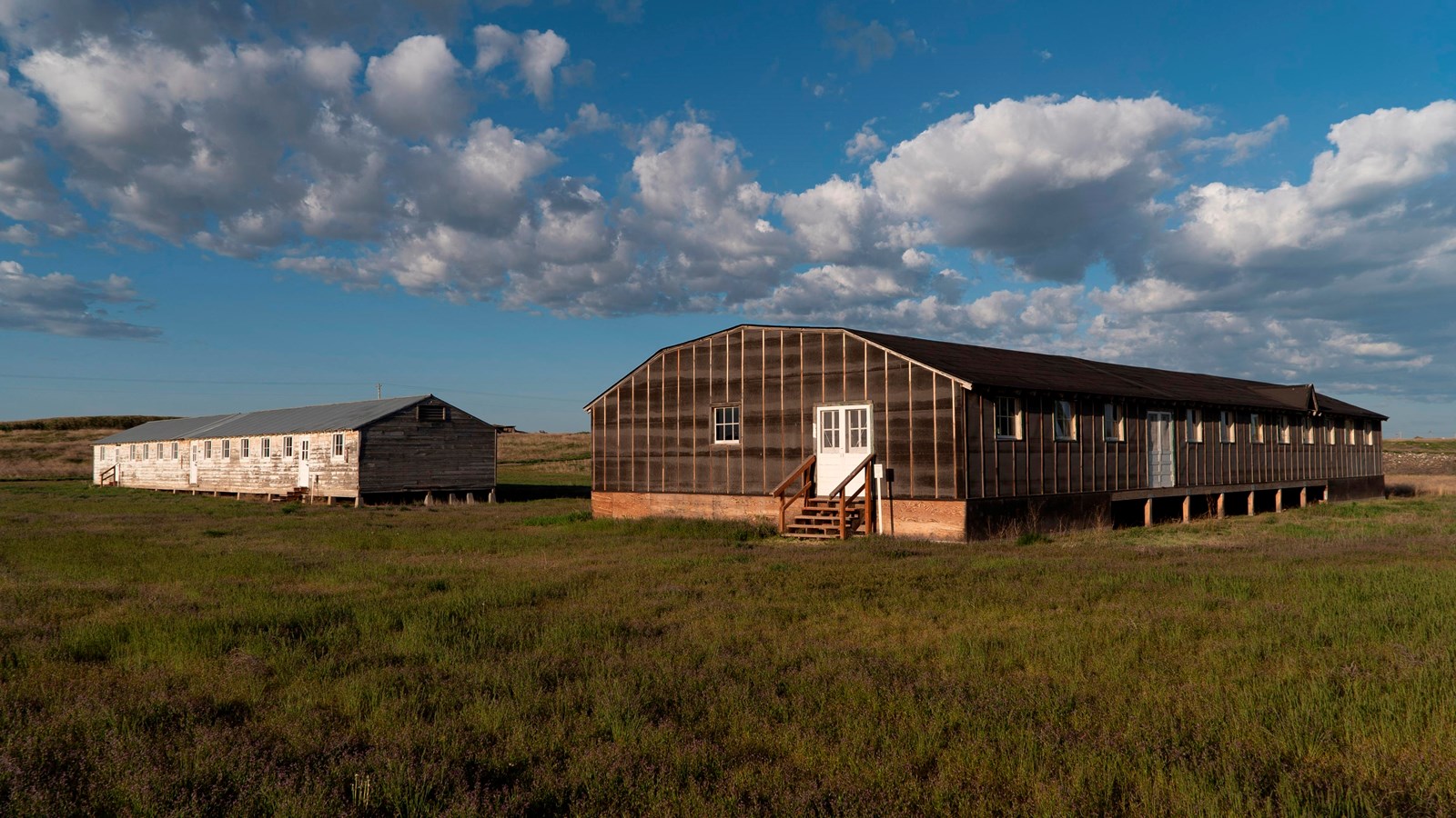View of Block 22 with a mess hall and barrack building