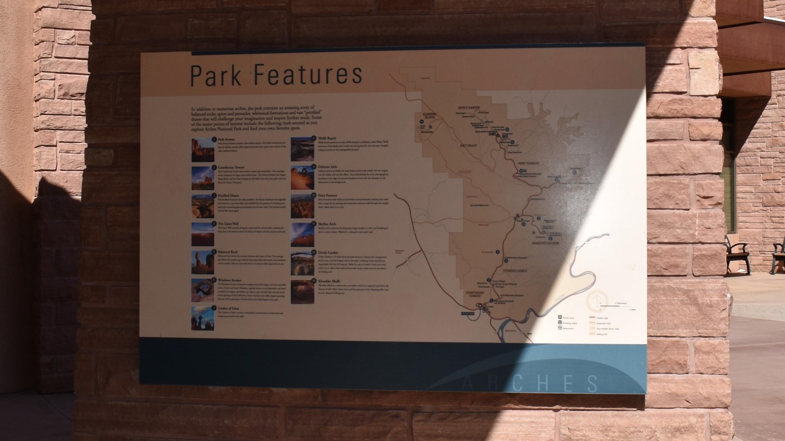 Panel that describes park features and displays a map of the park.