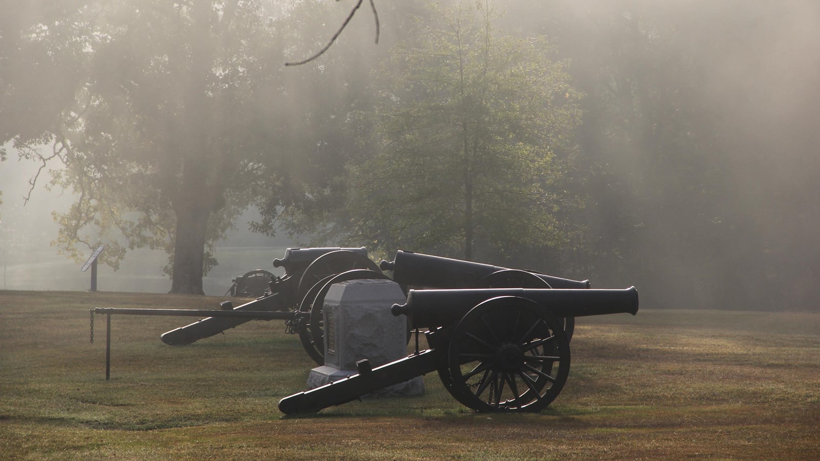 Civil War cannon in the fog