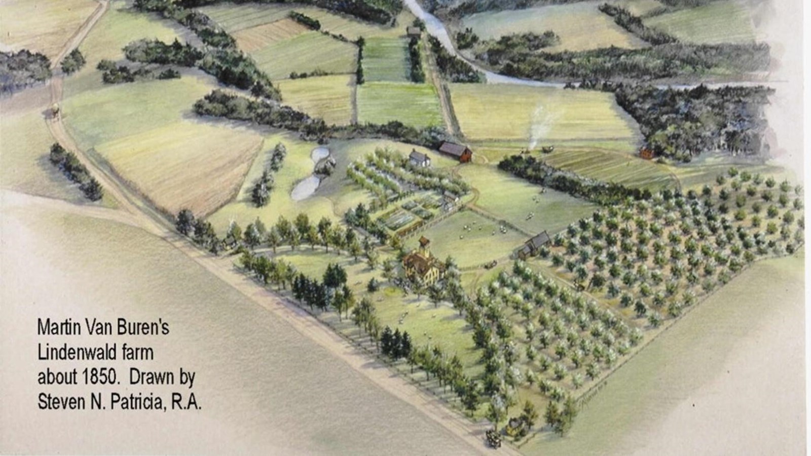 An aerial view of Lindenwald and surrounding property.