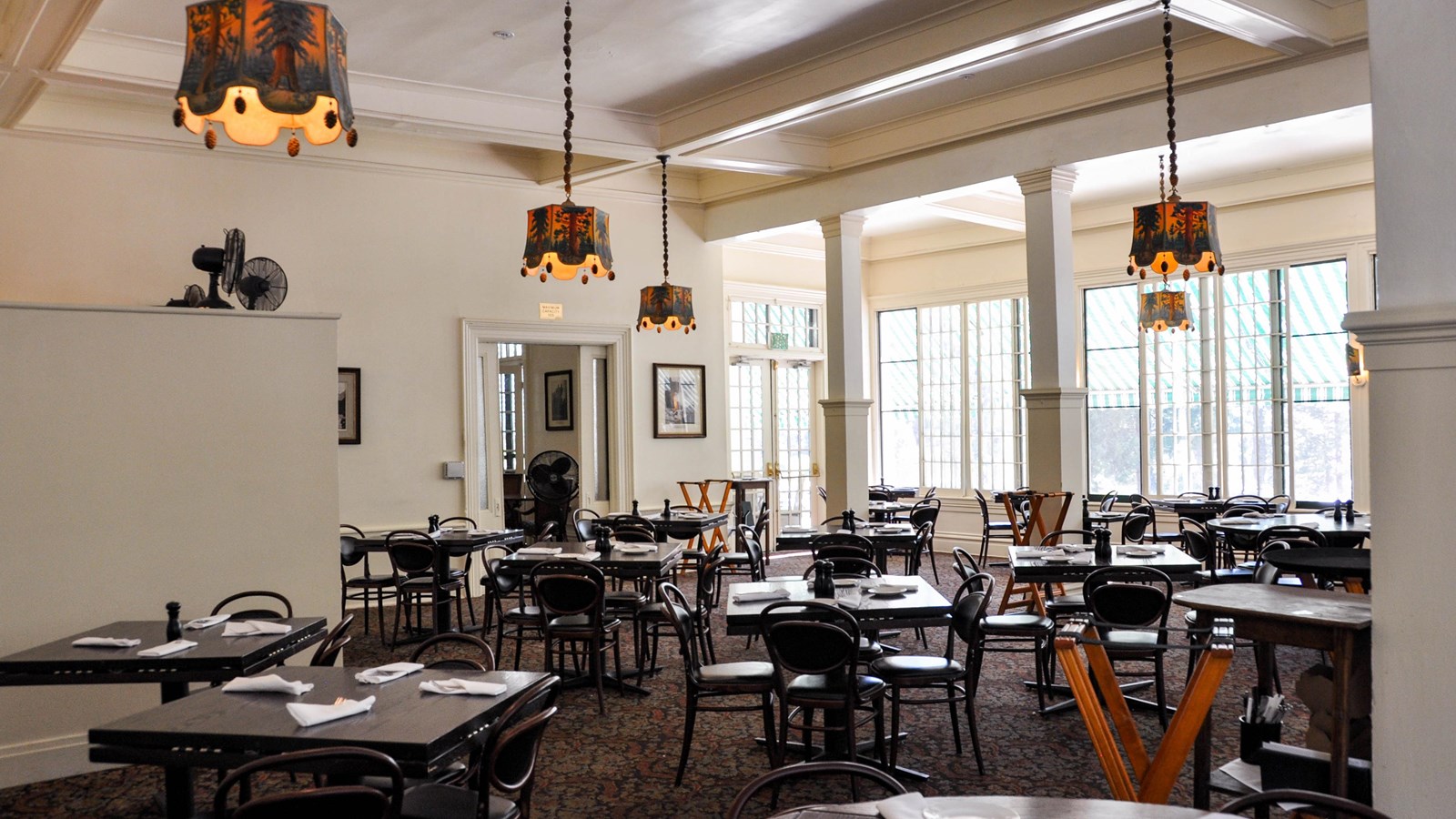 Indoor seating in the historic hotel dining room