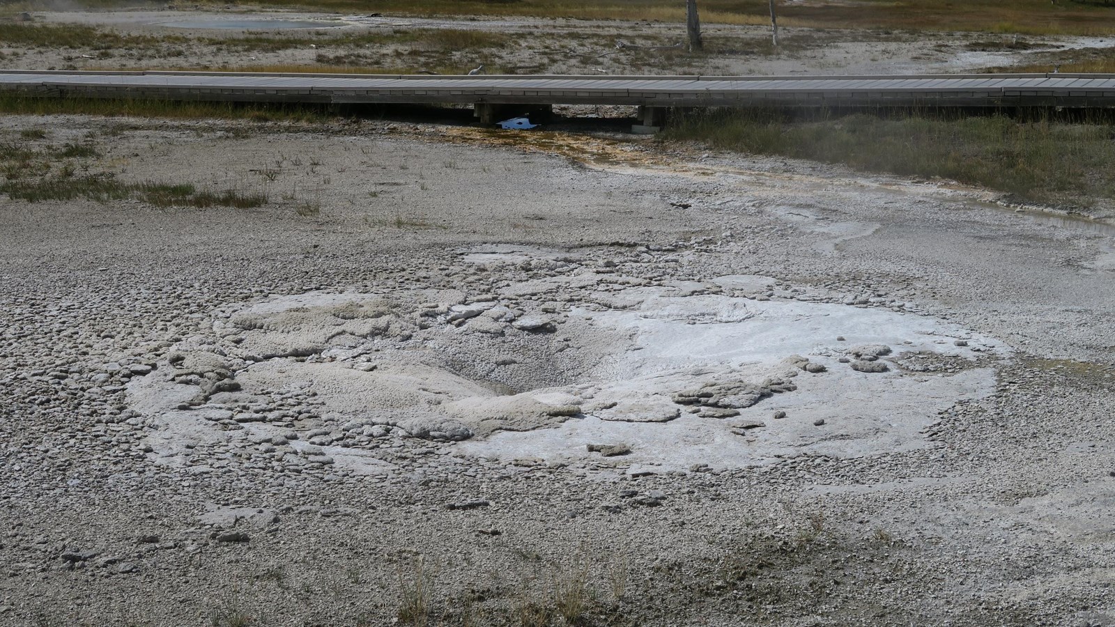 A circular indentation in sinter in a geyser basin.