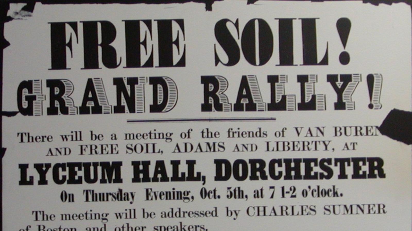 An announcement for a meeting of the newly formed Free Soil Party.