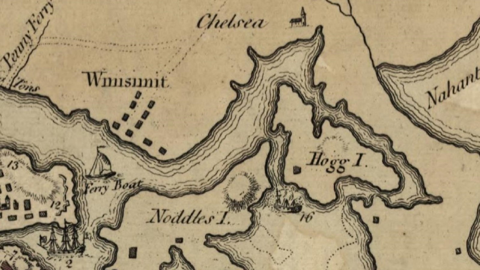 Map of Chelsea Creek, Noddle\'s Island, and Hog Island