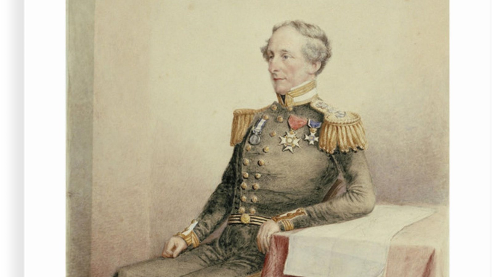 color drawing of a distinguished looking man in a naval uniform with large epaulettes