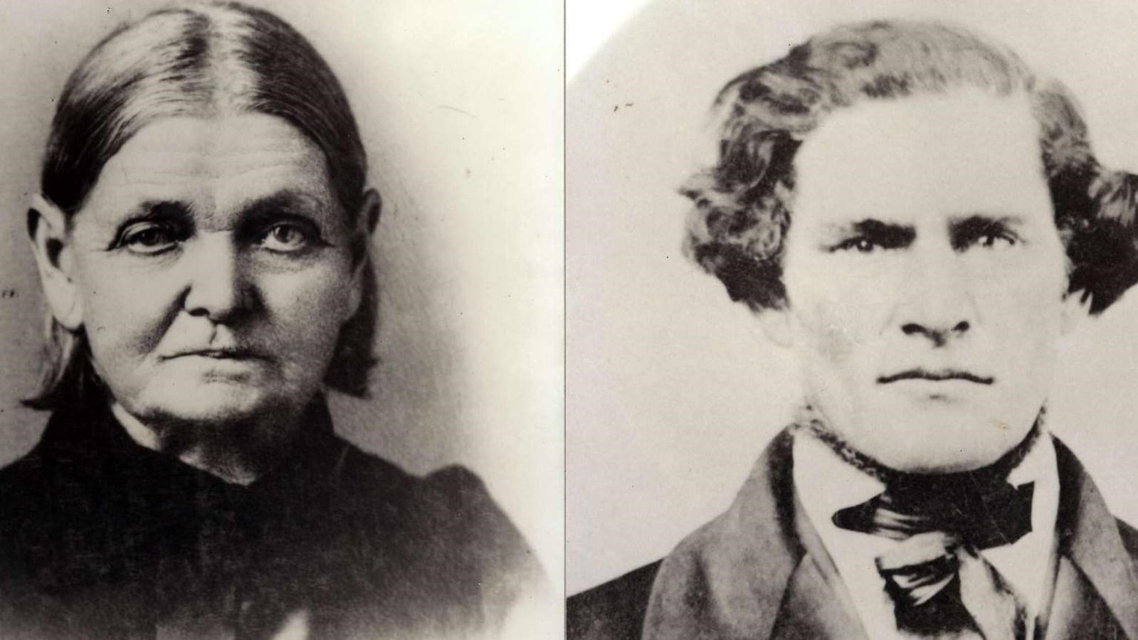 Composite of late 1800s portraits of a middle-aged couple.