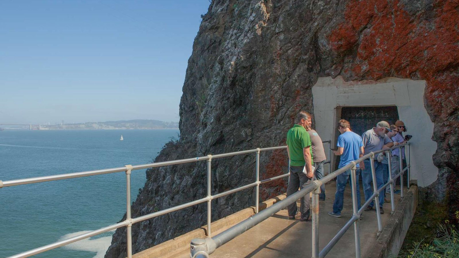 Visitors approaching the tunnel entrance from the north.