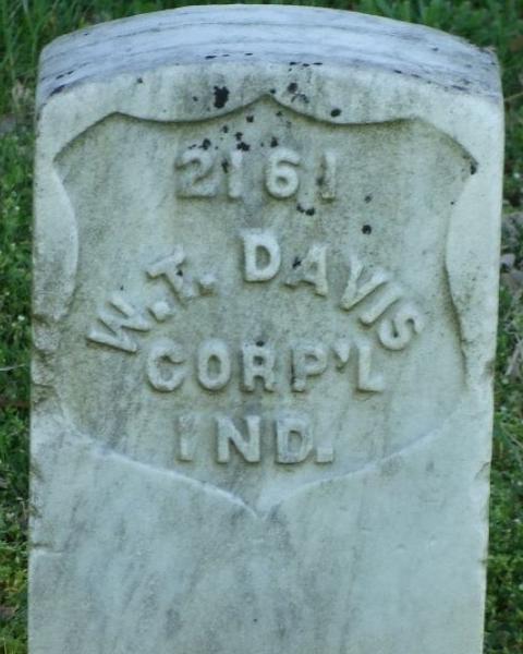 The headstone of Corporal William T Davis at the Stones River National Cemetery.
