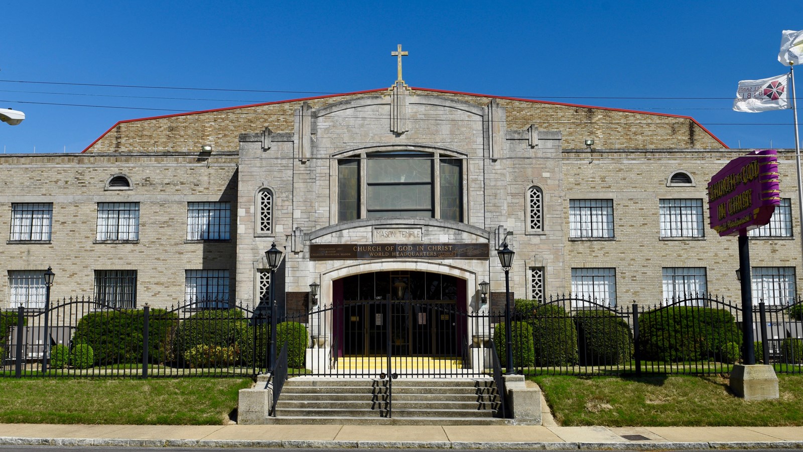 Photo of a stone church building. 