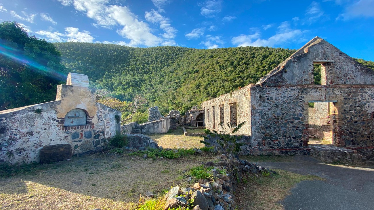 The remains of impressive stone building give a sense of the time of earlier days on St. John