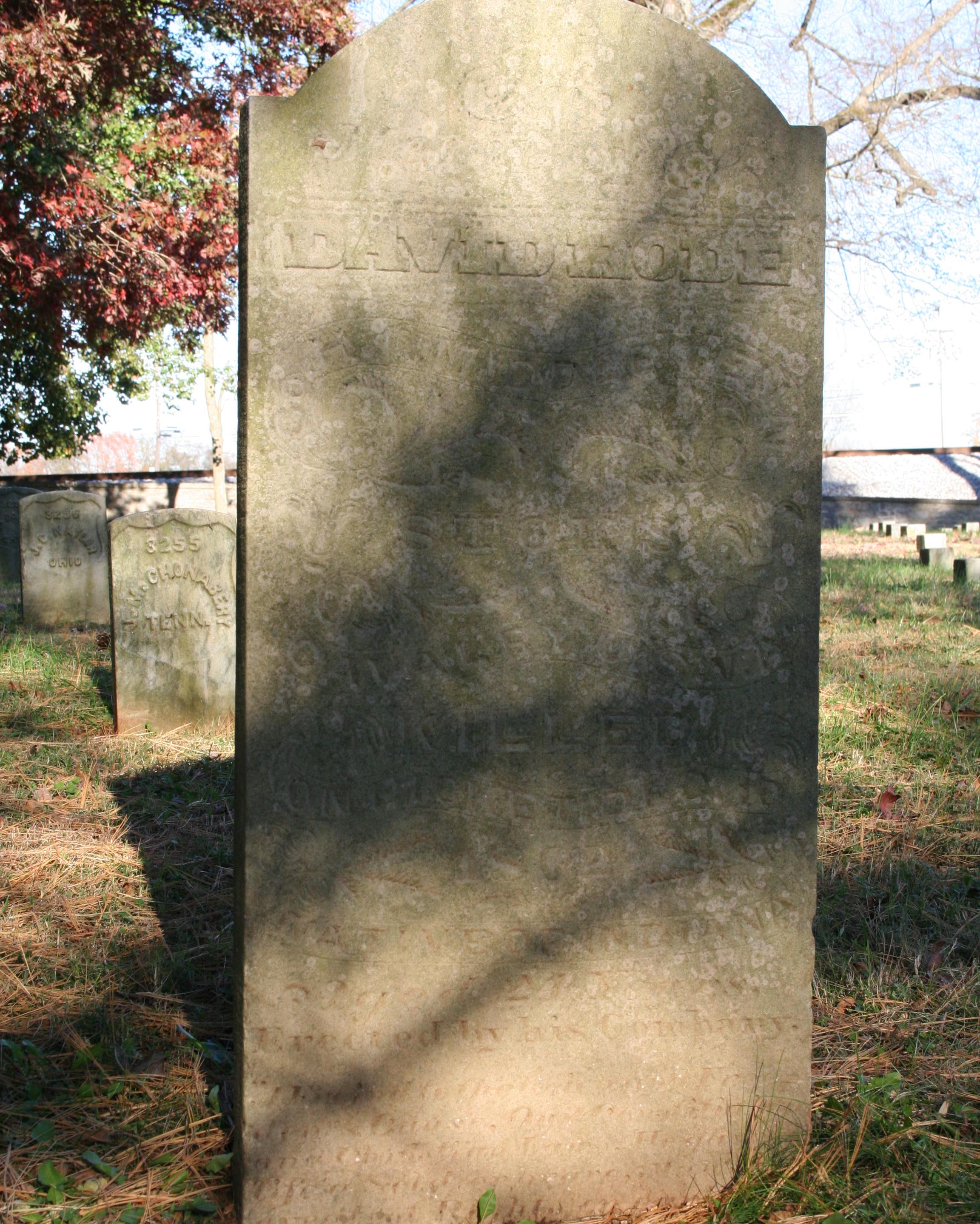 Large, ornate marble headstone belonging to David Hode located in the Stones River National Cemetery