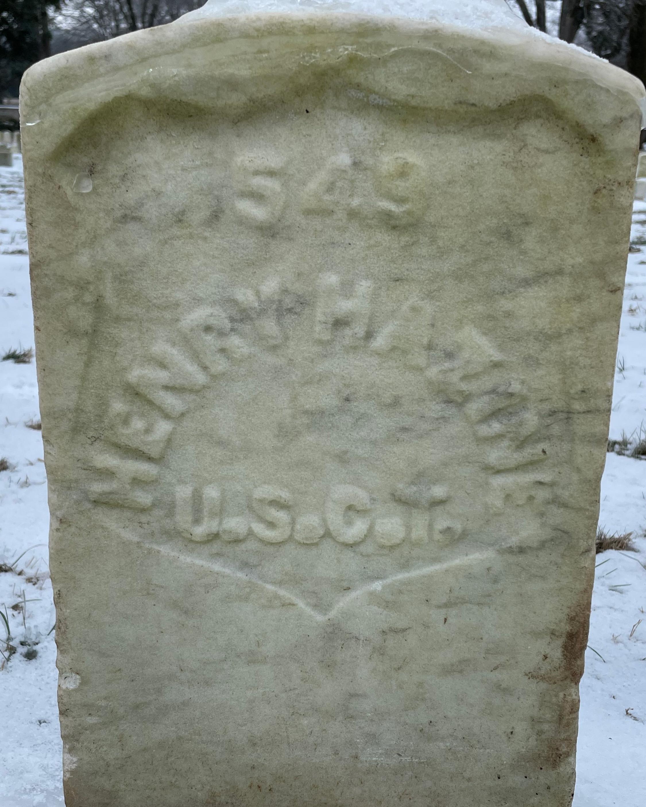 A marble military headstone for Henry Horrine
