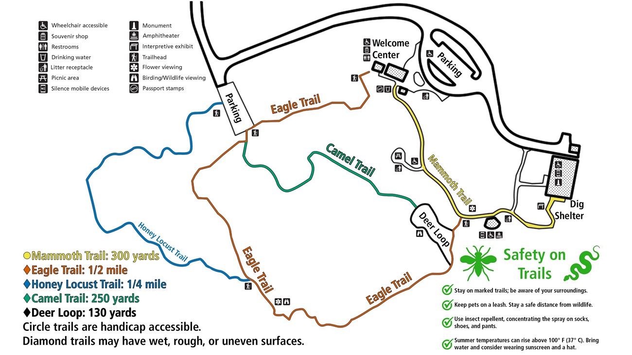 A map showing the five different trails in the monument.