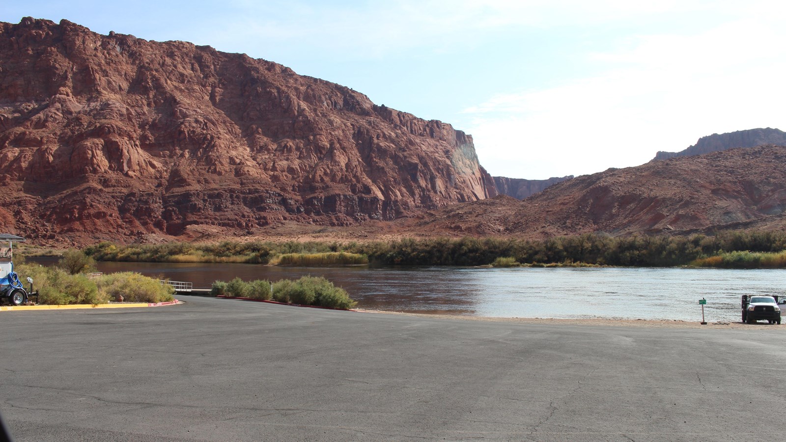 Paved road on a slight decline into the Colorado River. 