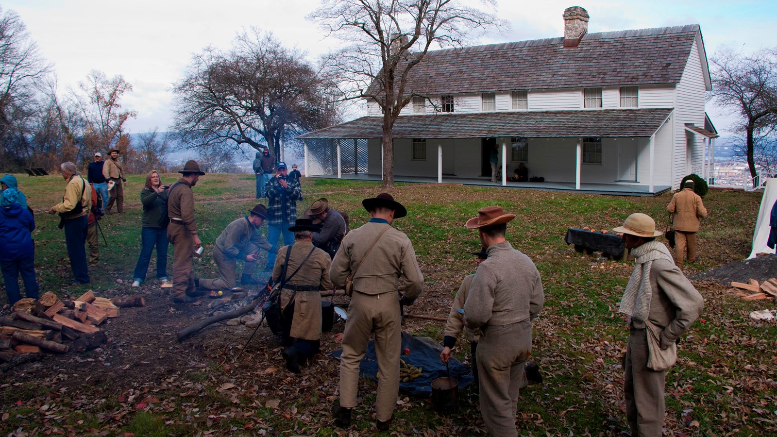 Living historians portraying Confederates congregate at Cravens House