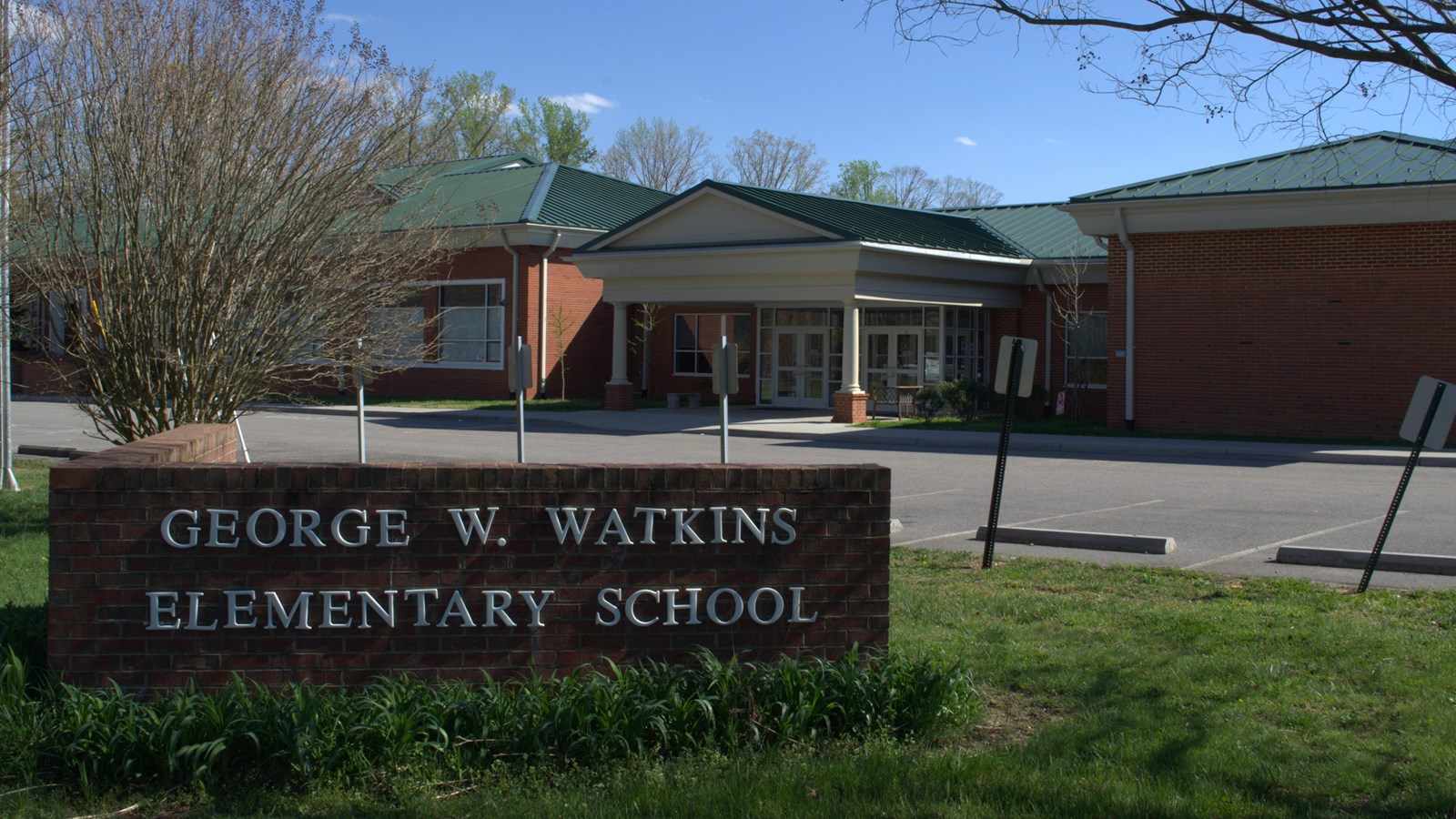 One-story brick school building.