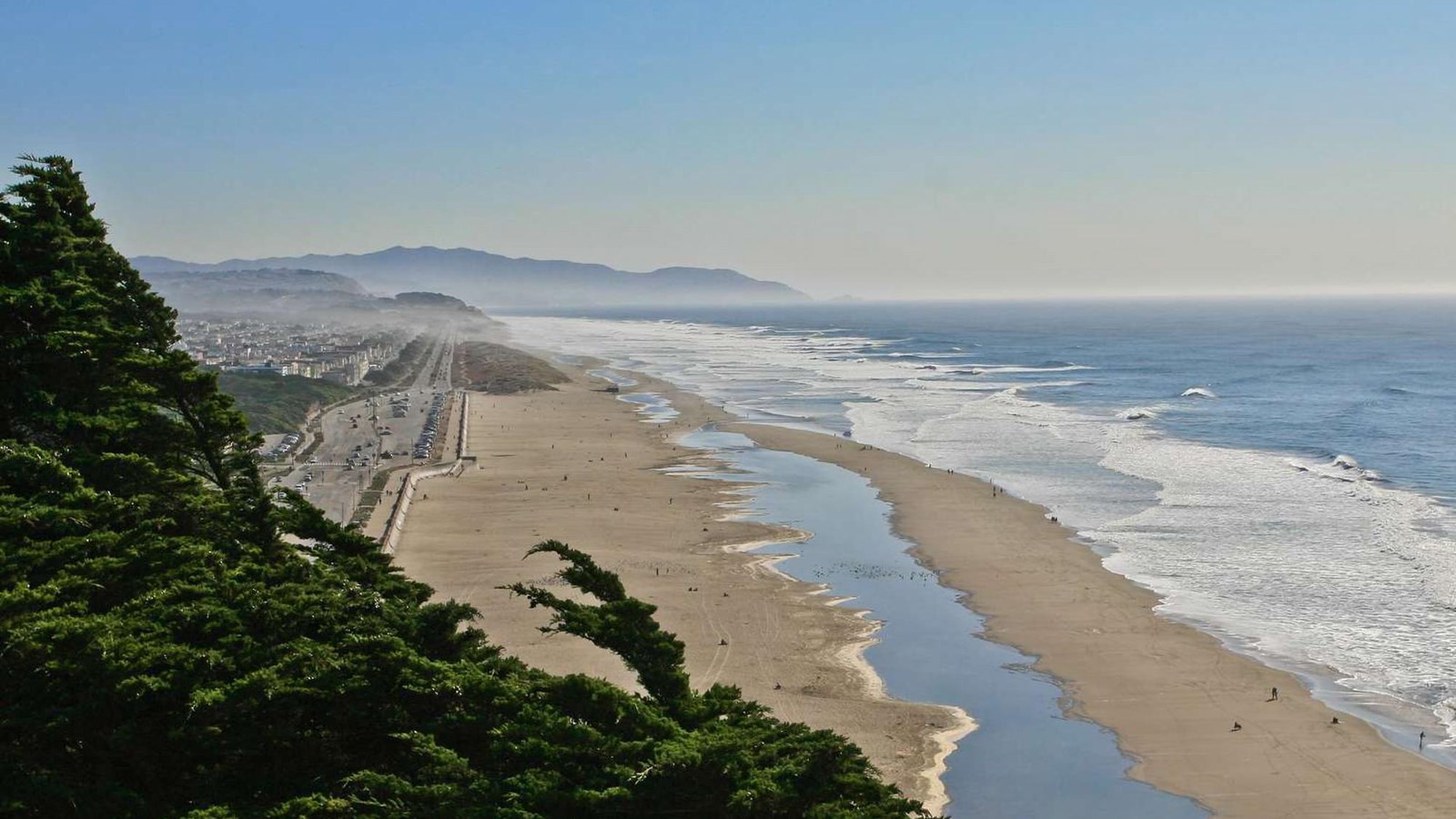 Ocean Beach from Sutro Heights stretching south towards Montara Mountain in the distance.