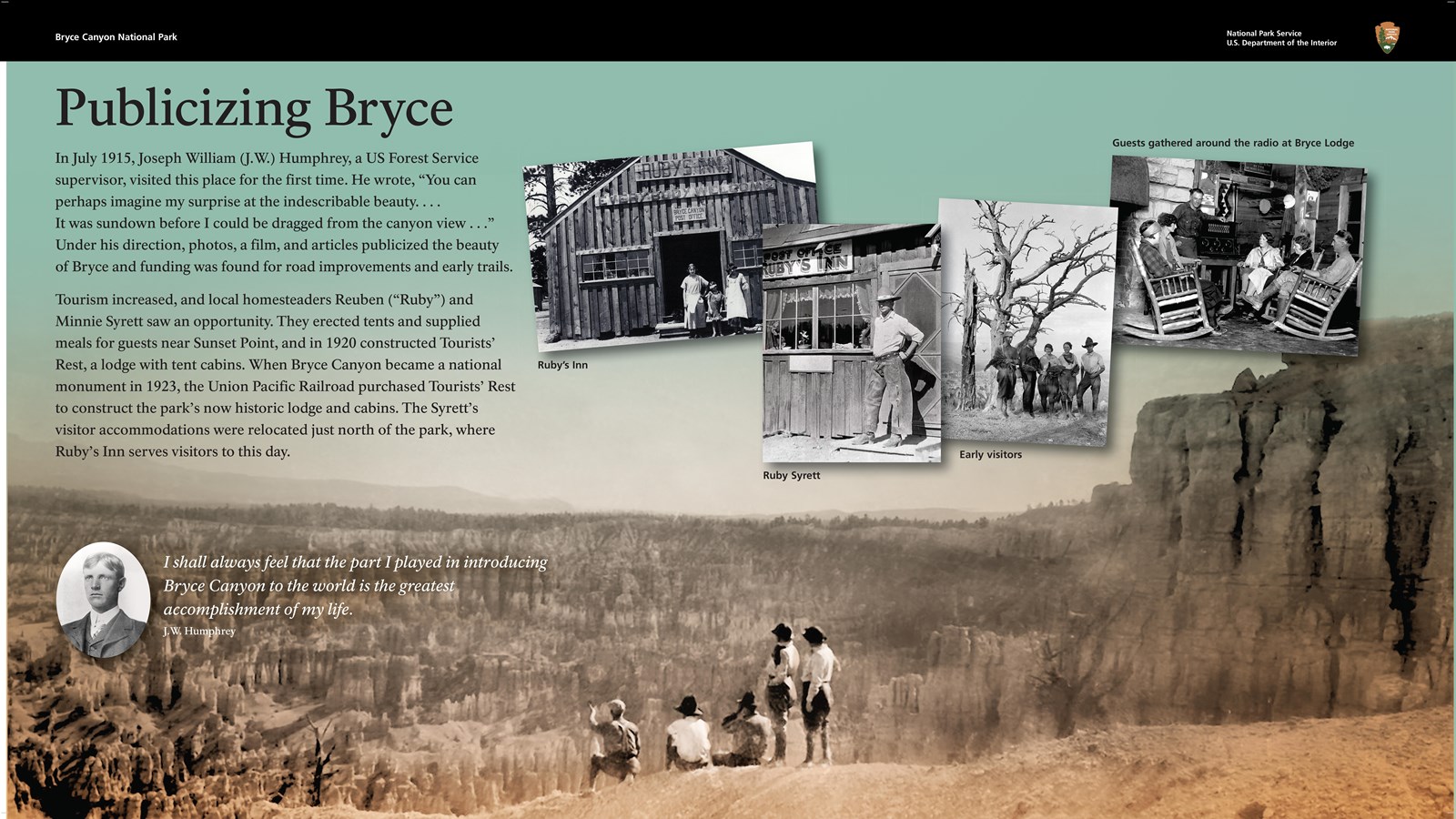 Wayside exhibit describes the rise of tourism in the park in the early 1900’s.