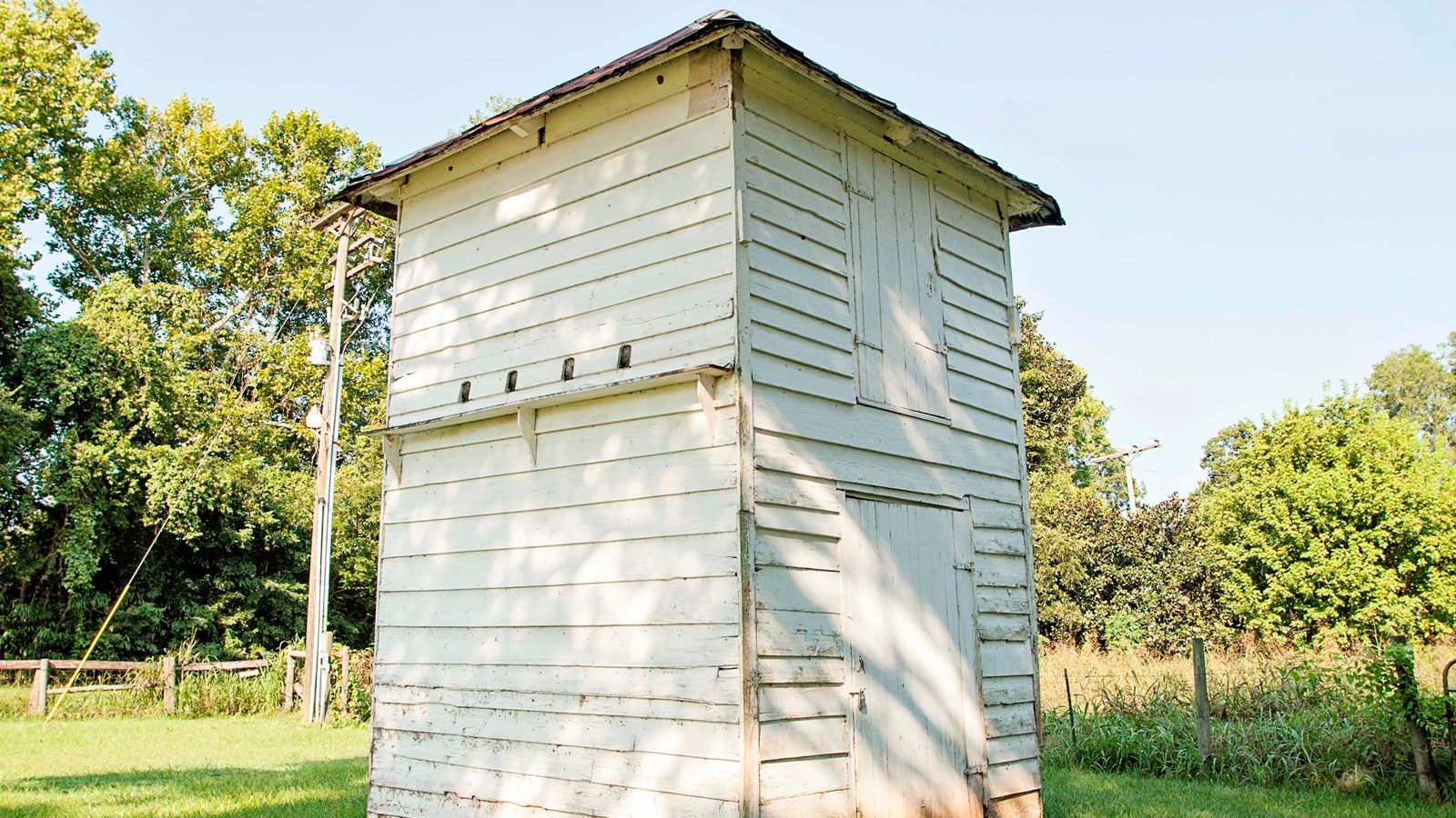 A small square two-story building used to house pigeons.