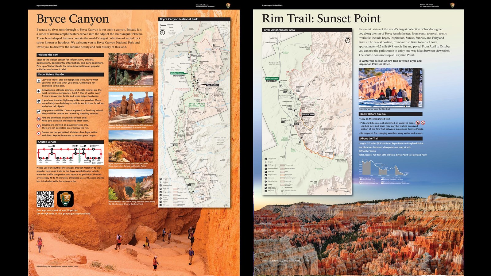 Three panels: an orientation to the Rim Trail, geology, and an orientation to Navajo Loop trail..