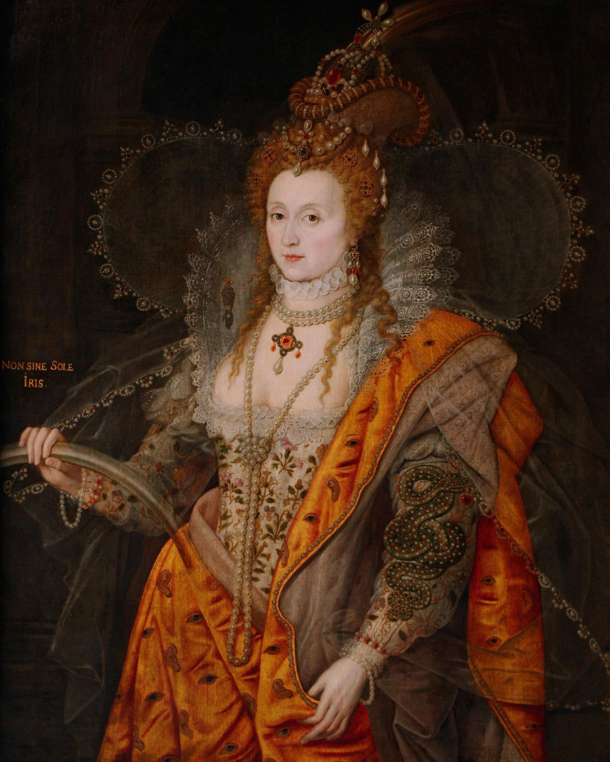 Painted portrait of a woman in Elizabethan clothing