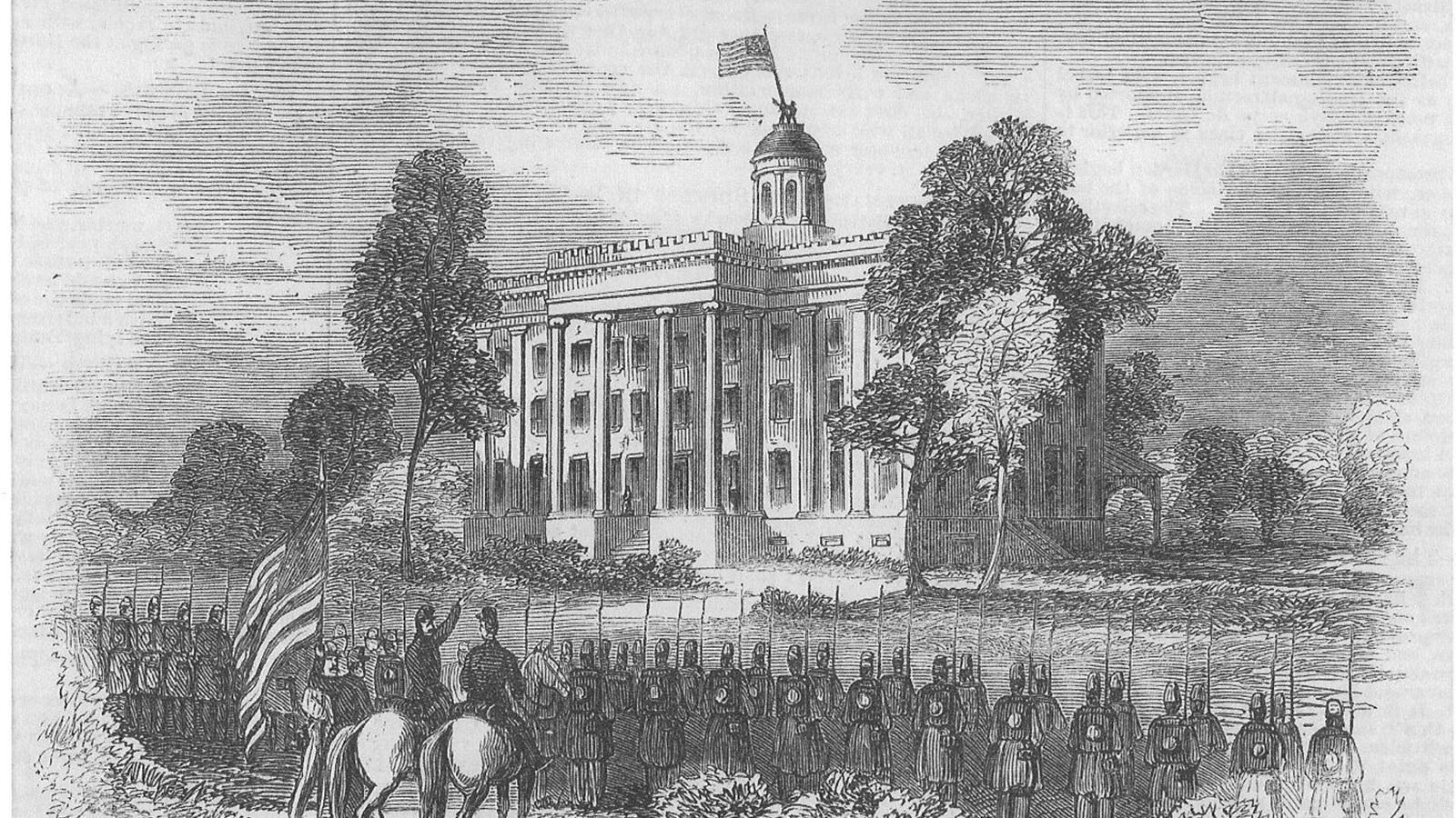 Sketch of a large building with Ionic columns.