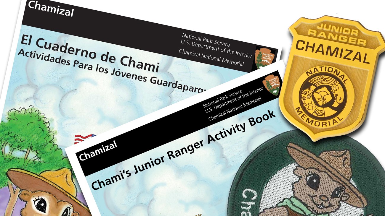 The Chamizal National Memorial Junior Ranger books, badges, and patches.