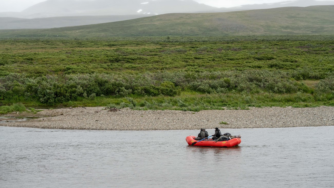 A bright raft along a river