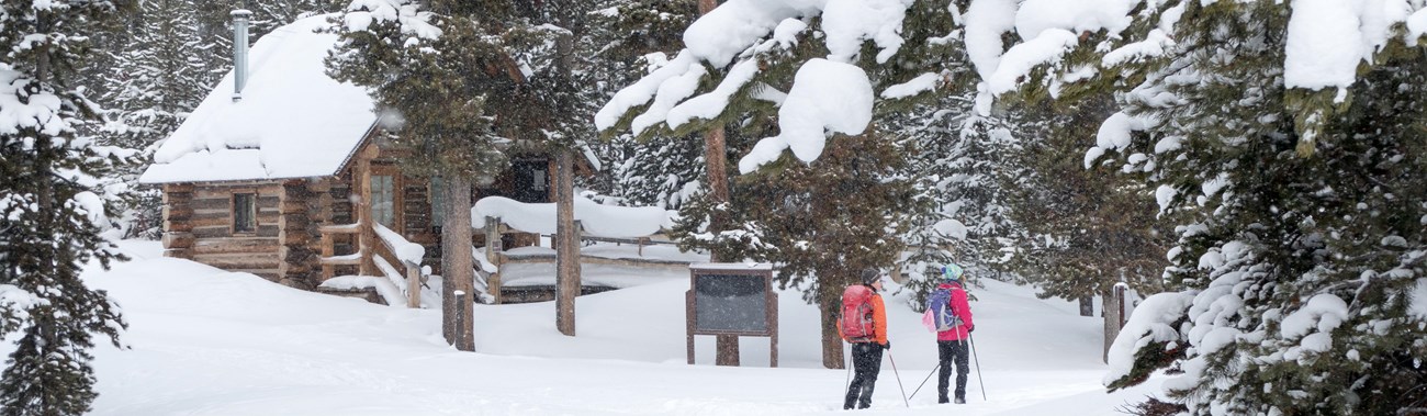 The Indian Creek Loop Ski Trail follows campground roads taking skiers by the registration building.