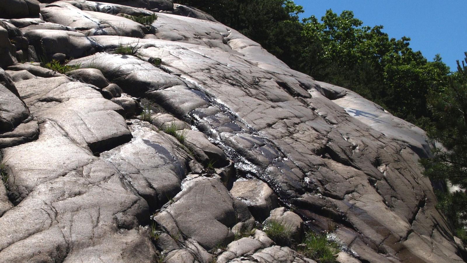 dark rocks that are shiny and reflecting the sun