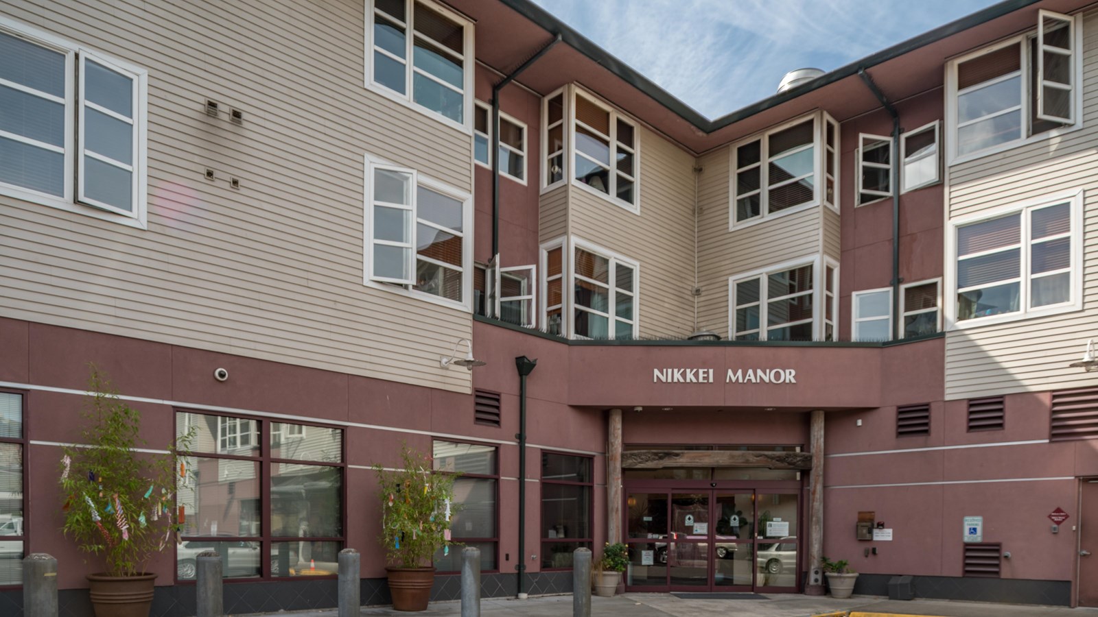 Front exterior of a three-story building named 