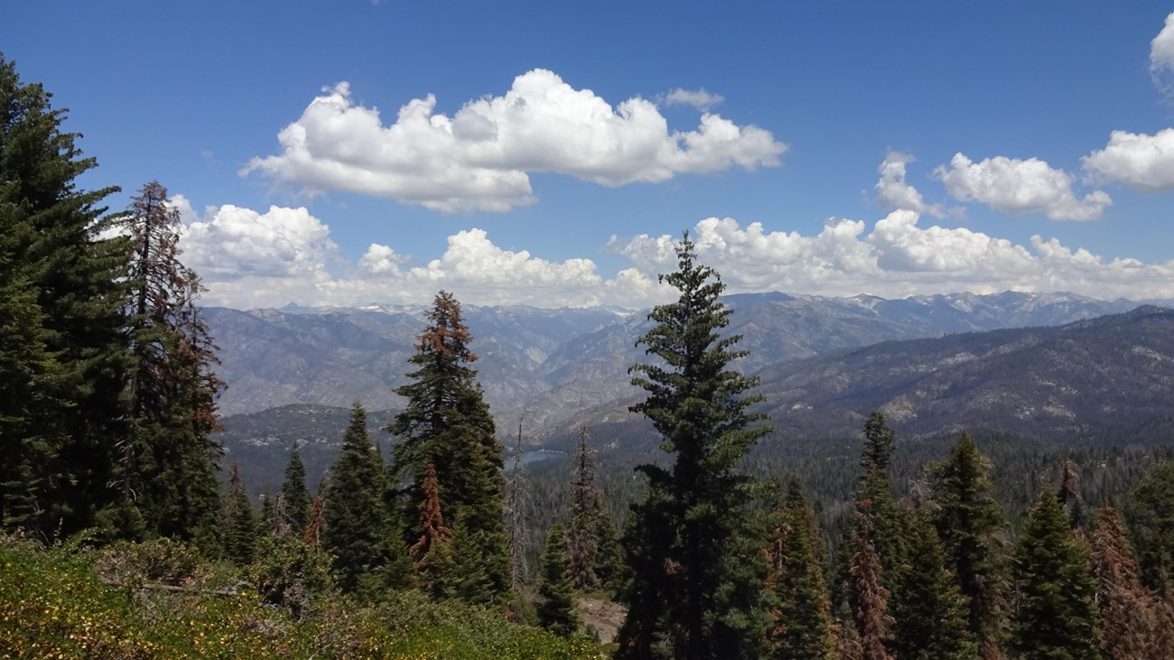 A view of a vast mountain landscape.