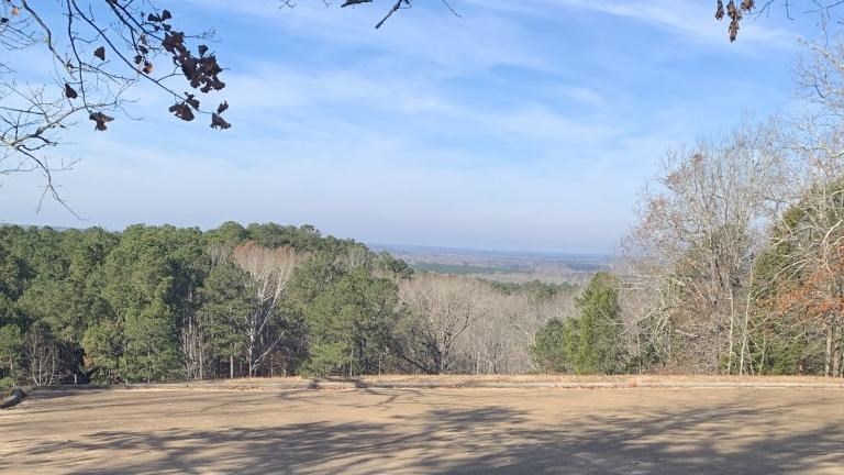 A scenic overlook taken from the exhibit shelter at Jeff Busby overlook facing west