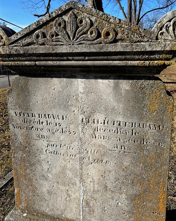 Tombstone for Vital Bauvais and Felicité Bauvais.