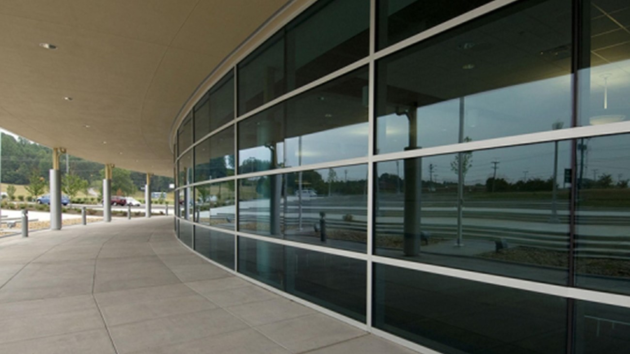 Exterior of a modern glass building