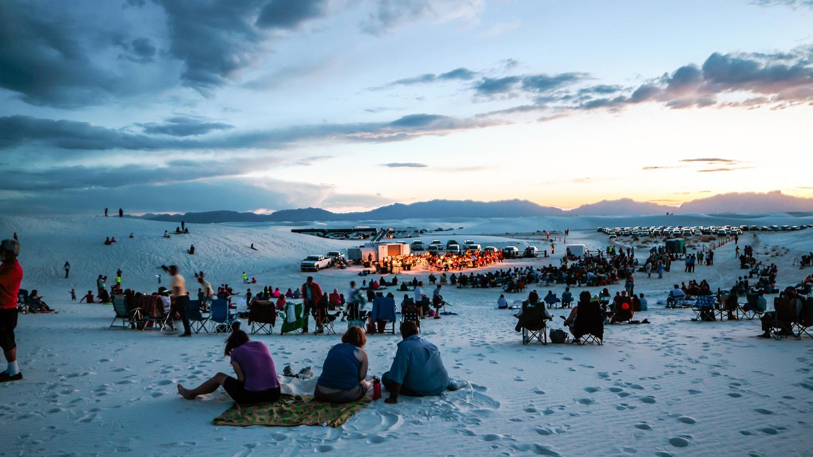 Full Moon Night at the White Sands amphitheater, just before sunset.