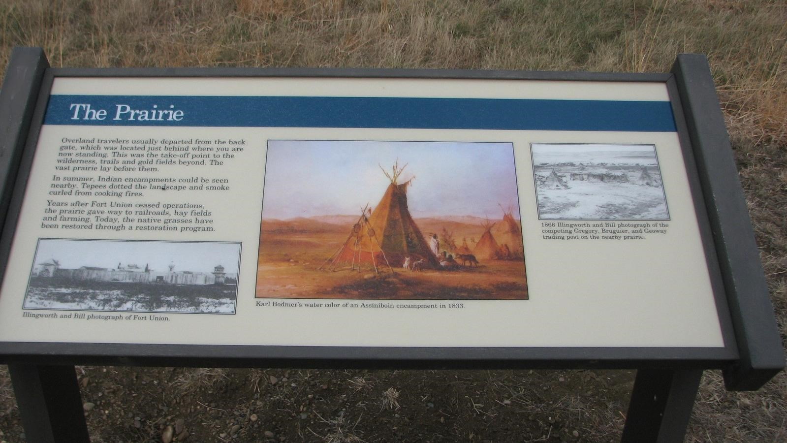 Exhibit stand in large open grassy plain, bluff line on the horizon.
