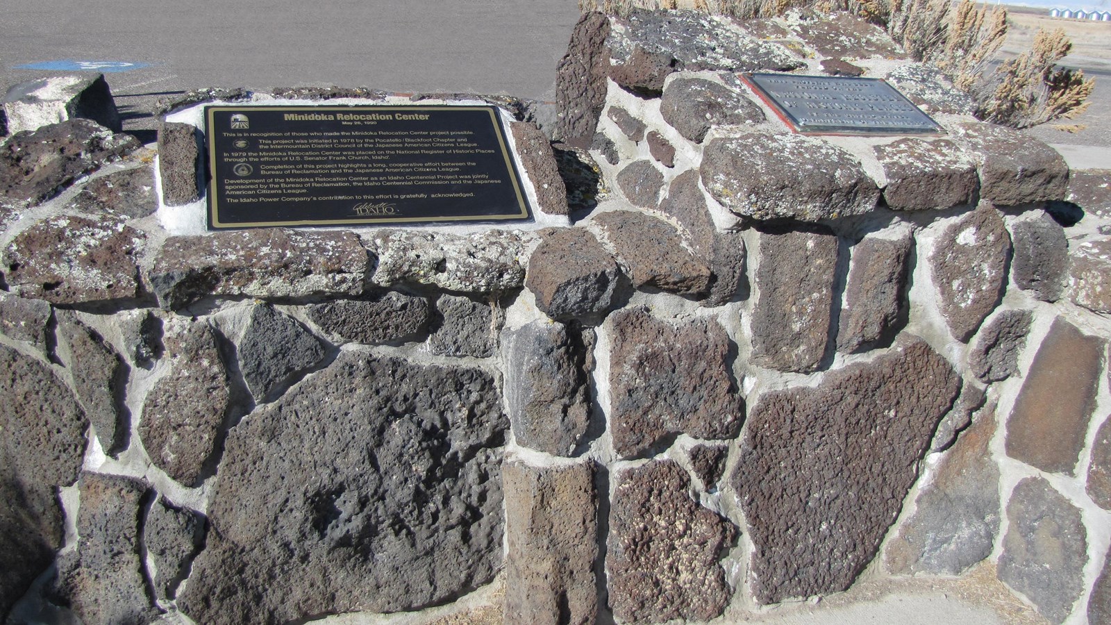 National Historic Registry Plaque and information plaque are viewable at Minidoka\'s entrance area.