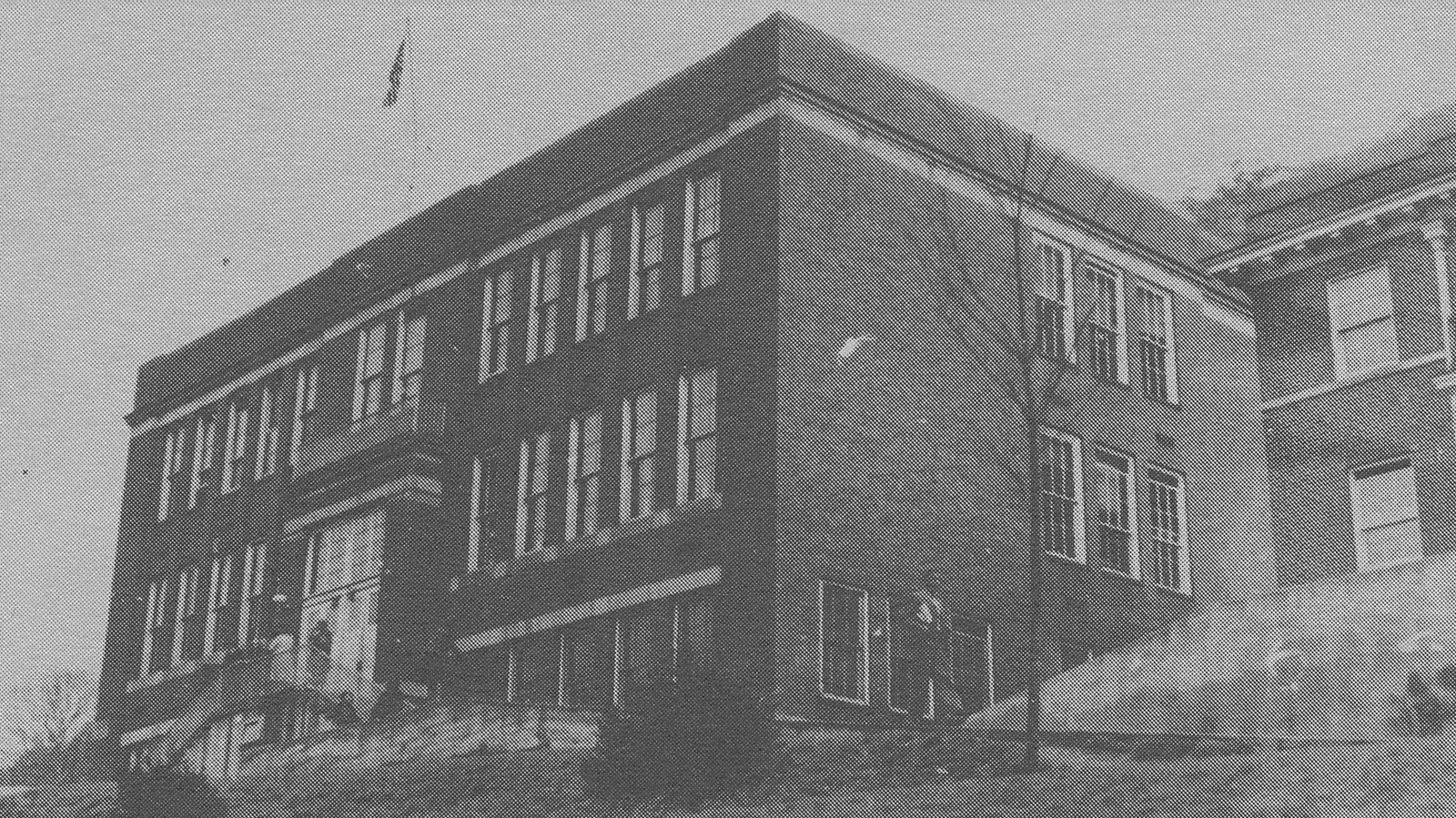 black and white photo of an old high school
