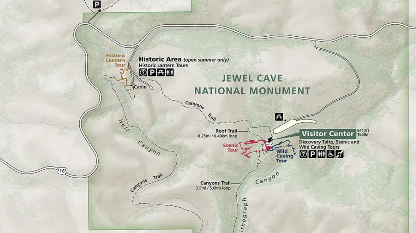 A map of Jewel Cave National Monument