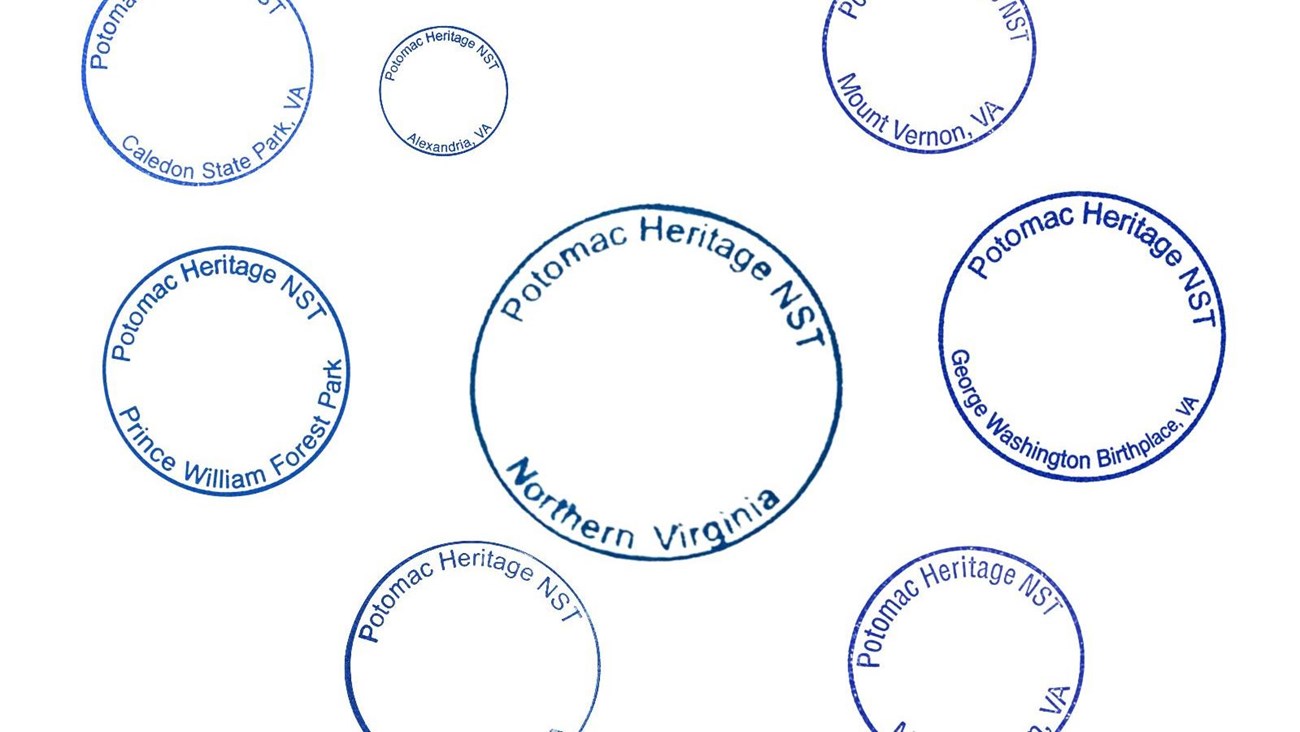 Collage of Virginia Passport Stamps for the Potomac Heritage NST