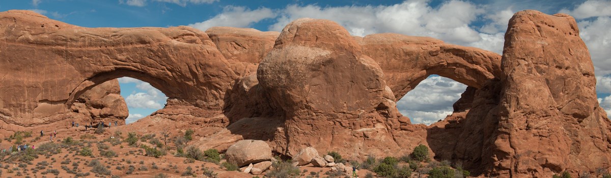 two massive stone arches connected in the middle